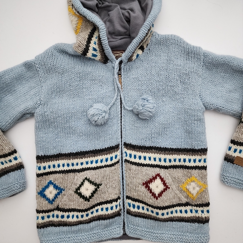 KYBER Outwear Women's Knit Light Blue Fairisle Wool Fleece Lined Zip Hoodie Sz S - Picture 3 of 15